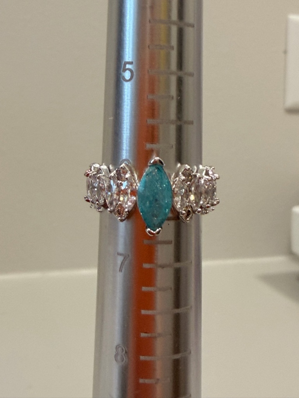Bomb Party NWOT! Marquise Turquoise Center Silver Ring with Diamond CZ - Picture 3 of 4